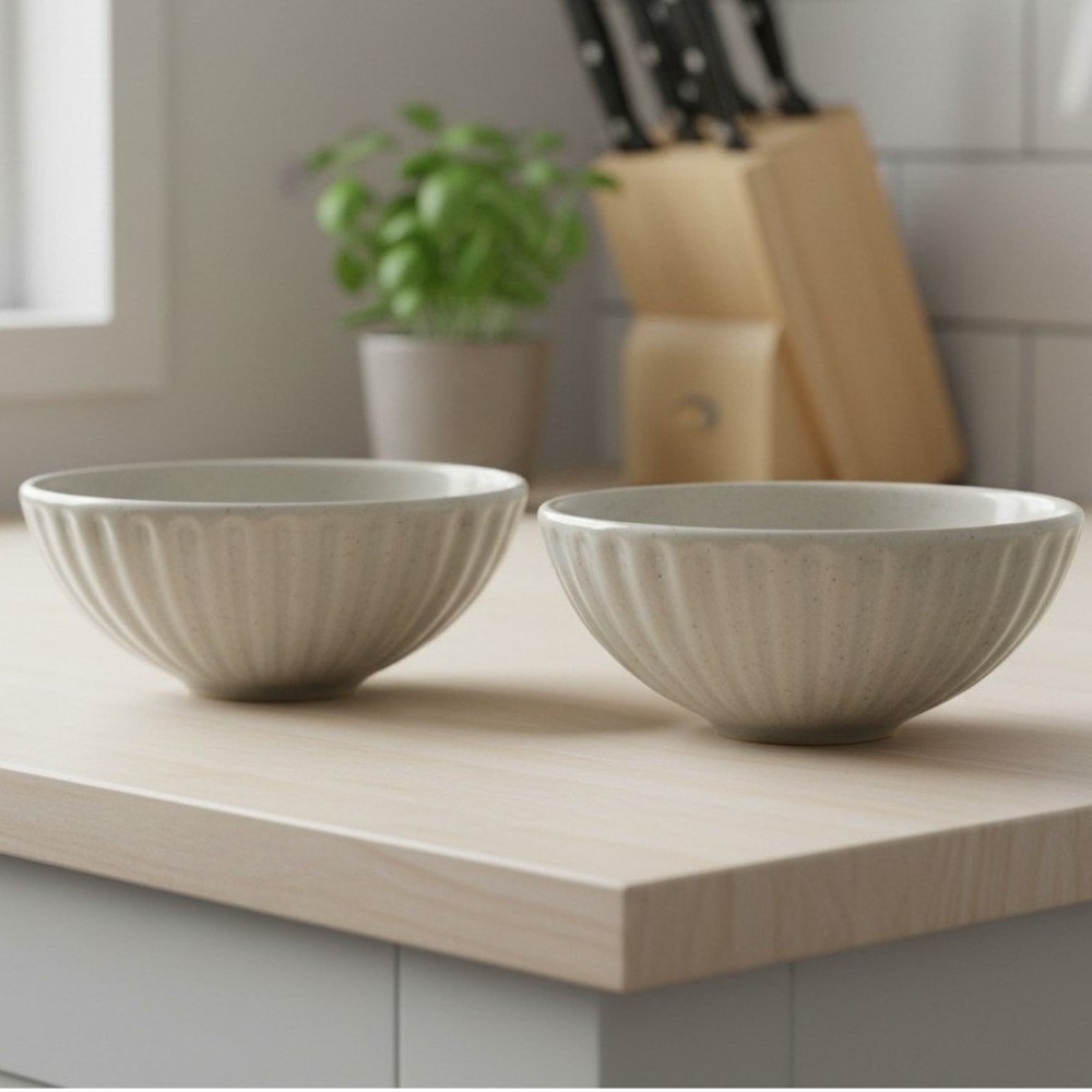 West Elm Gray Speckled Cereal Bowls, Set Of 2, Minimalist Stoneware Dinnerware